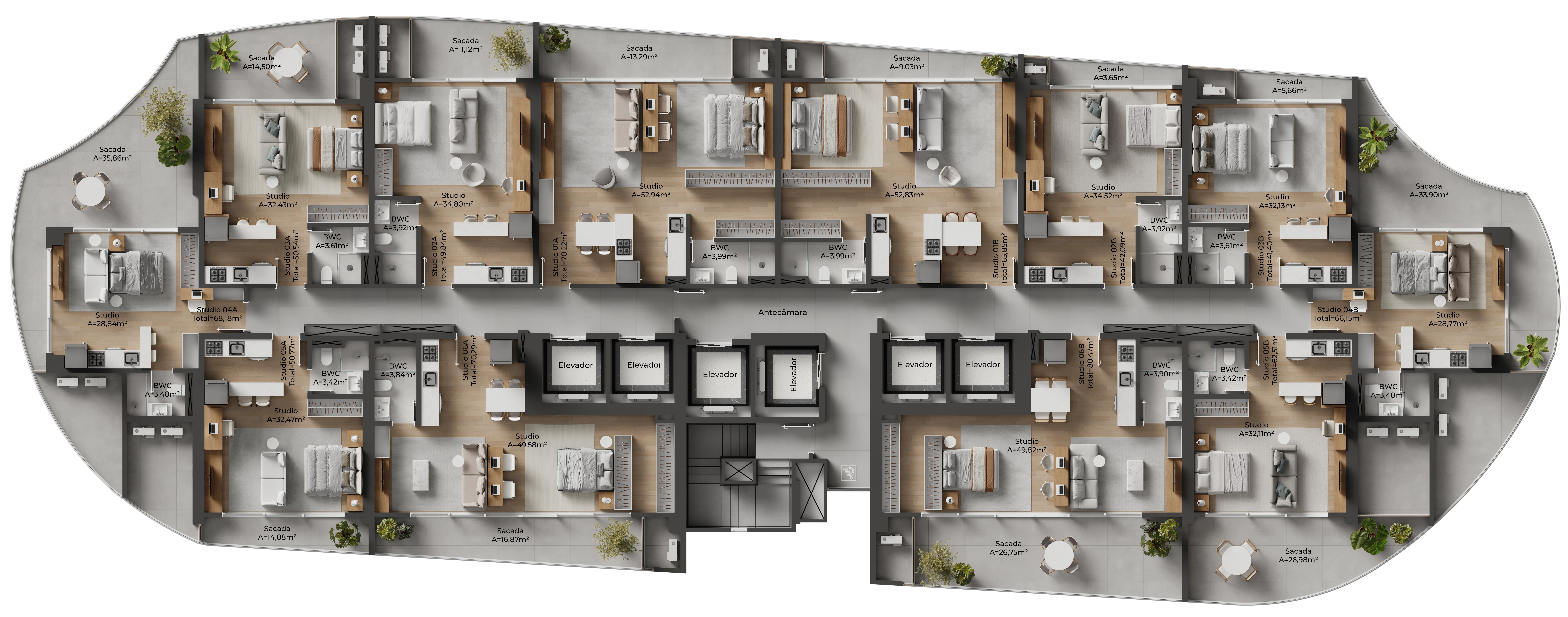 Planta Tipo 4 B — pé-direito duplo