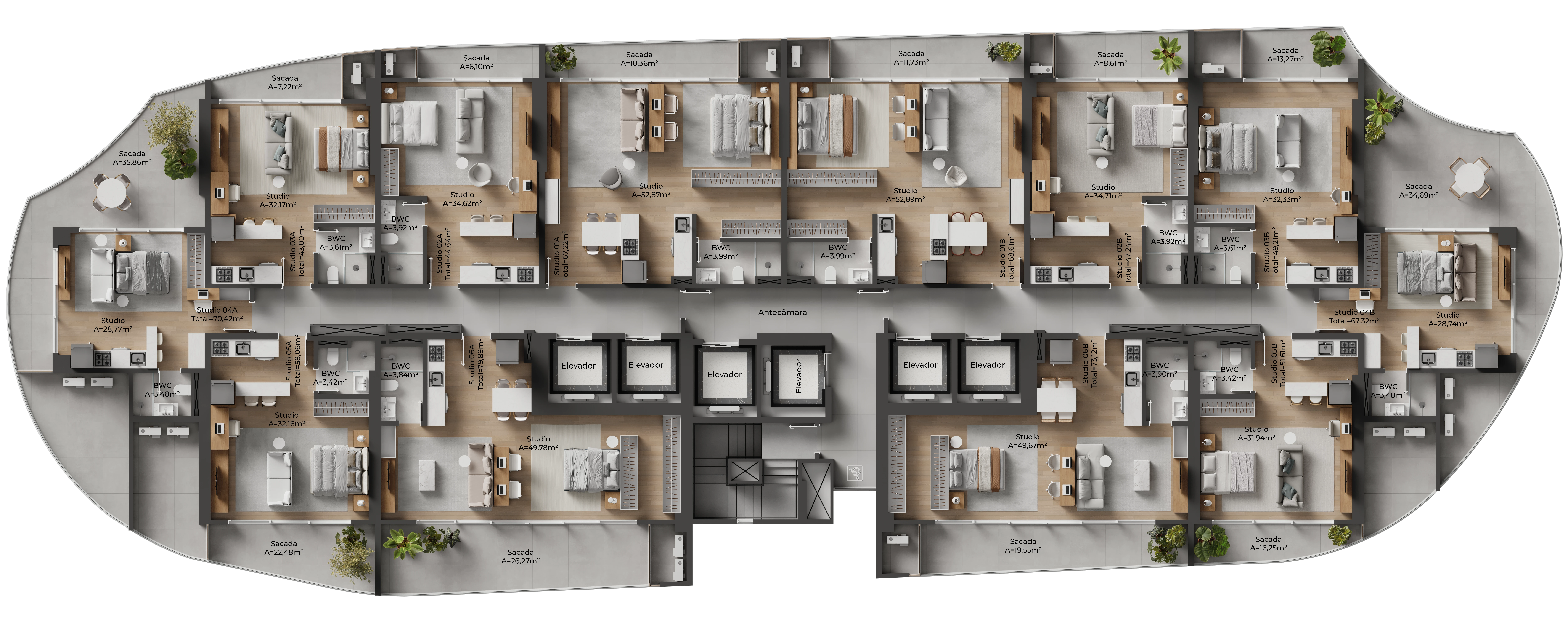 Planta Tipo 5 B — pé-direito duplo
